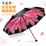 天堂伞双层遮阳伞防晒防紫外线指数50+太阳伞女晴雨两用防晒伞学生雨伞 粉色【双层更防晒 】UPF50+