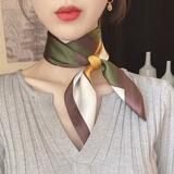 艾罗帝朗新款丝巾女小方巾韩国时尚百搭领巾职业围巾脖子防晒纱巾头巾发带 几何方巾绿色