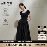 艾诺丝雅诗【商场同款】夏季新品莱赛尔中长款连衣裙收腰小黑裙40439097 黑色 M