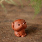 宇轩茶宠紫砂迷你可爱小萌猪可养 指尖掌中小狗小宠 袖珍小号摆件 皮皮狗红色