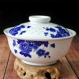 睿初带盖菜盘子汤碗青花瓷碗碟套装碟子陶瓷和合器微波炉餐具景德镇 7英寸汤碗