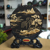 十久活性炭雕工艺品乔迁礼物碳雕酒柜电视柜客厅小摆件玄关家居装饰品 19.2cm金山水+彩盒包装 普通支架