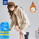 唐狮（TonLion）2026春季新款针织外套女休闲卫衣开衫连帽上衣 加绒款/浅卡其 L