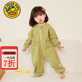G.duck小黄鸭宝宝连体爬爬服婴儿户外防脏围衣儿童防水罩衣外出拖地爬行 芥末绿 拉链款 80cm 建议身高70-78cm