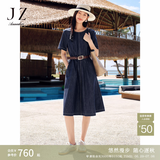 玖姿·安娜蔻【明星同款】慵懒松弛感莱赛尔亚麻牛仔收腰连衣裙女夏季 丈青 M
