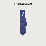 菲拉格慕（Ferragamo）男士深蓝色俄罗斯方块印花桑蚕丝领带 0768562 礼物送男友