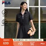斐乐 斐乐官方女装梭织工装连衣裙夏季时尚凉感防晒收腰裙子 正黑色-BK 2XL 180/96A/XXL