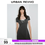 UR2026夏季新款女装休闲撞色边系带短袖连衣裙UYY750130 深灰 S