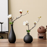 京东鲜花中式复古风黑色陶瓷花瓶客厅桌面茶几仿真玉兰花装饰摆件禅意插花