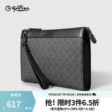 金利来【头层牛皮】手抓包男士新款品牌印花大容量手拿包韩版潮男包 黑色-99P2