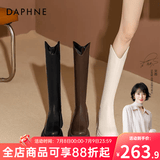 达芙妮厚底V口长筒靴女2026秋冬爆款女靴高筒靴显瘦百搭增高骑士靴子女 黑色 35