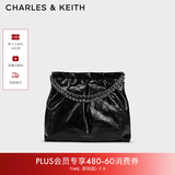 CHARLES&KEITH子母链条大容量流浪包托特包单肩斜挎包女包生日礼物CK2-40671449 【L号】Noir黑银 L