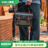 摄侣富士xt50xs20相机包索尼zve10a7c2尼康z30zf微单佳能R50r6单肩斜跨包徕卡dlux8复古摄影包收纳配件 咖色皮盖头绿色复古包-大号（送进口空气垫肩）