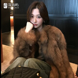 深海屿进口saga皇冠狐狸毛皮草外套女士立领短款时尚毛毛外套大衣年轻款 晕染琥珀棕 M 均码（90-120斤）