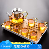 瓷牌茗茶具（cipaiming teaset） 透明玻璃茶具整套套装家用功夫茶壶茶杯会客泡茶器 金把八骏壶6金把杯+小长方盘