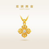 老铺黄金古法手工足金项链·十字金刚杵1号钻饰吊坠 锁骨链款金重约8.0g
