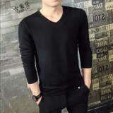 楠子汉男士长袖t恤纯色土夏天长薄款秋衣上衣服外穿秋天夏季学生血春秋 长袖 V领 黑 2XL码140-155斤