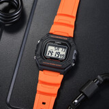 卡西欧（CASIO）男表小方块电子表 运动手表学生手表 多功能防水男士手表 方块橙色W-218H-4B2