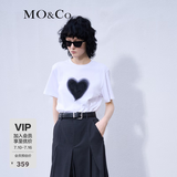 MO&Co.欧根纱立体爱心圆领短袖宽松纯棉小白T恤夏上衣上装基础黑白 漂白色-第2批 L 170