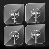 浴室卫生间厨房门后墙壁强力无痕免钉粘钩吸盘粘贴挂钩贴沾钩免打孔透明隐形粘勾相框拖把挂衣架毛巾衣帽钩子 10个装