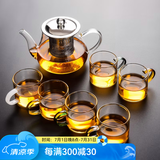 瓷牌茗茶具（cipaiming teaset） 透明玻璃茶具整套套装家用功夫茶壶茶杯会客泡茶器 透明把《八骏壶》6彩把杯