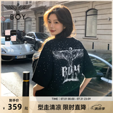 BOY LONDON【满天星】夏季男女同款短袖渐变烫钻印花时尚T恤N01107 黑色 XL