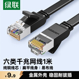 绿联六类网线 纯铜CAT6类千兆网络监控连接线 电脑宽带家用扁平跳线成品网线 扁线黑1米50184