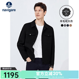 Navigare意大利小帆船纯羊毛夹克衫男秋冬保暖外套翻领时尚男装短装呢大衣 暗夜黑 XL /52