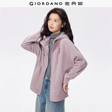 佐丹奴外套女摇粒绒品牌胶章宽松连帽拉链卫衣开衫女05373854