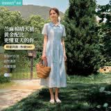 茵曼（INMAN）【苎麻】透气抗皱娃娃领连衣裙2026夏季女装度假风裙子 浅蓝色 S