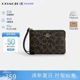 蔻驰（COACH）【品牌直供】新款女包手拿包拉链腕包黑棕拼CEF78 生日礼物送女友