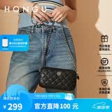 红谷包包女包新款经典头层牛皮菱格斜挎包简约链条包生日礼物 漆黑