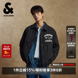 杰克·琼斯（JACK&JONES）男装秋冬翻领字母时尚短款轻薄鸭绒羽绒服男衬衫夹克保暖外套 E41黑色 M 175