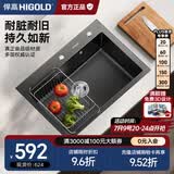 悍高（HIGOLD）石英石水槽洗菜盆单槽厨房水槽洗碗池台上台下盆厨房洗菜水池 680*480黑色裸槽