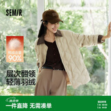 森马（Semir）羽绒服女中长款轻薄肌理宽松2025撞色灯芯绒翻领冬装109725113027