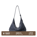裘真（qiuzhen）【明星推荐】 经典hobo包植鞣牛皮腋下通勤休闲饺子女包 蓝色-大号 售罄不预售 小包/大包