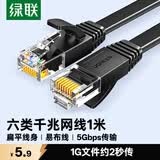 绿联六类网线 千兆网络宽带线 CAT6类家用电脑监控扁平网线 8芯双绞双接头成品跳线 1米 黑色50173