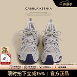 CAMILA KSENIA老爹鞋女士2026年新款夏季休闲跑步鞋百搭厚底增高网面透气运动鞋 灰蓝色 36