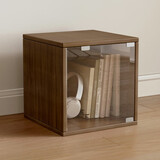 蔓斯菲尔（MSFE）书架落地自由组合格子柜收纳柜柜子储物柜置物架玻璃小书柜展示架 拉丝黑橡木带亚克力门30CM 【DIY自由组合搭配】