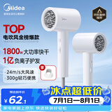 美的（Midea）1亿负离子电吹风 大功率快干不伤发吹风机 家用负离子护发吹风筒 FJ208白1800W 节日礼物