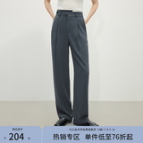 范思蓝恩 春秋装新款拖地裤子女高腰直筒裤休闲裤显瘦长裤 烟灰色 L