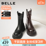 百丽（Belle）复古弹力靴女冬季新款商场款粗跟增高显瘦弹力短靴E5E1DDZ5 黑色 37 (235mm)