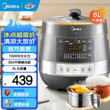美的（Midea）电压力锅0涂层系列304不锈钢内胆电高压锅2-3-4-5-8人双胆5升 电饭煲稳定控压技术高压电饭锅 【精钢厚釜】0涂层 健康煮 6L