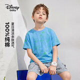 迪士尼（Disney）男女童短袖t恤亲子装儿童短袖T百搭短袖t恤蓝底线条唐老鸭 130