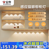 公牛（BULL）感应猫眼橱柜灯磁吸充电山丘光效展柜玄关氛围小夜灯 银112cm三色