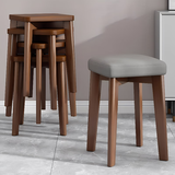 坤奉家用实木餐桌板凳客厅软包凳梳妆台矮凳可叠放简易凳子简约木凳 灰面+胡桃色实木腿【常规款】