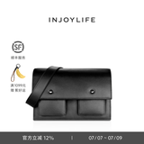 INJOYLIFE邮差包挎包斜挎休闲单肩真皮复古高级感品质男包学院风 黑色