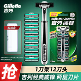 吉列（Gillette）威锋2手动剃须刀男士刮胡刀老式双层刀片原装 12刀头1刀架-收纳盒
