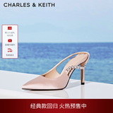 CHARLES&KEITH质感链条尖头高跟凉鞋子女鞋生日礼物送女友CK1-60280377 Beige米色 36 (230)