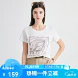 帕罗（PALUOPO）短袖印花t恤上衣女夏桑蚕丝韩版正肩半袖莫代尔圆领百搭打底衫 白色 马头 L (165/88A)